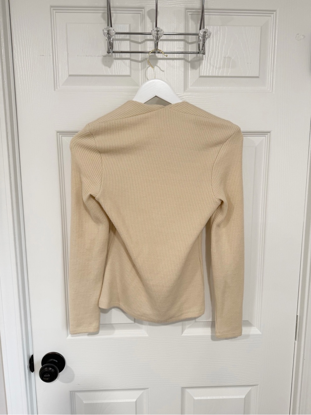 Anthropologie Cream Ribbed Long Sleeve Square Neck Top - Picture 6 of 7